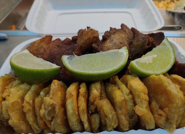 Order Cerdo con tostones/Limón /Pork with tostones food online from Peralta Brentwood Deli Grocery store, Brentwood on bringmethat.com