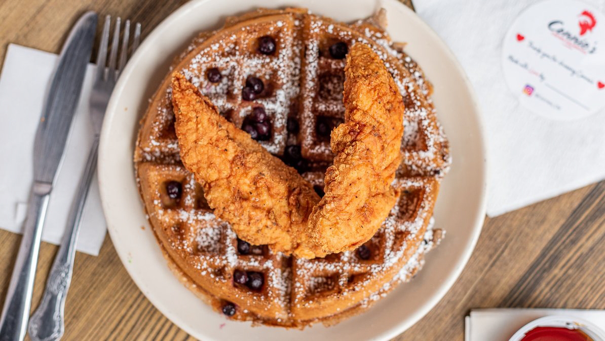 Order Connies Blueberry Waffle with Chicken Breast Tenders food online from Connie Chicken And Waffles store, Wilmington on bringmethat.com
