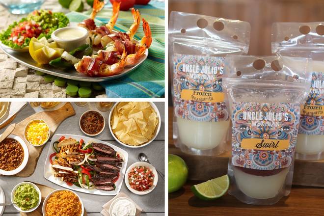 Order Family Fajita and Bacon-Wrapped Shrimp Meal for 4 with Margaritas food online from Uncle Julio store, Bridgewater Township on bringmethat.com
