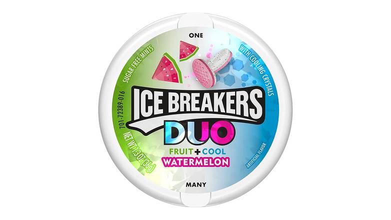 Order Ice Breakers Duo Watermelon Flavored Sugar Free Breath Mints food online from Route 7 Food Mart store, Norwalk on bringmethat.com