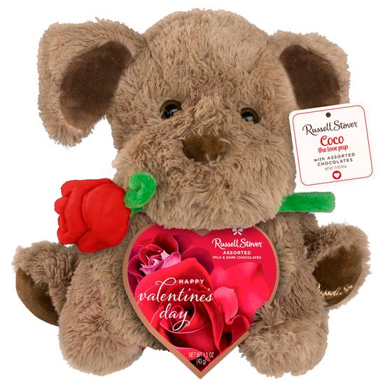 Order Russell Stover Valentine's Day Coco the Love Pup Plush with Assorted Chocolate Gift Box, 1.5 oz food online from CVS store, WALKERTOWN on bringmethat.com