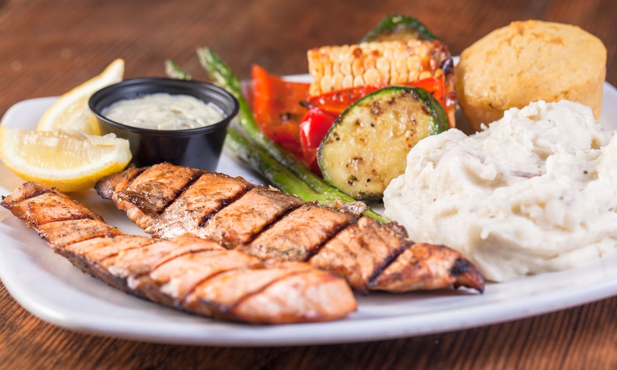 Order Bayou Pepper Salmon Platter food online from Buckhorn Grill store, Vacaville on bringmethat.com