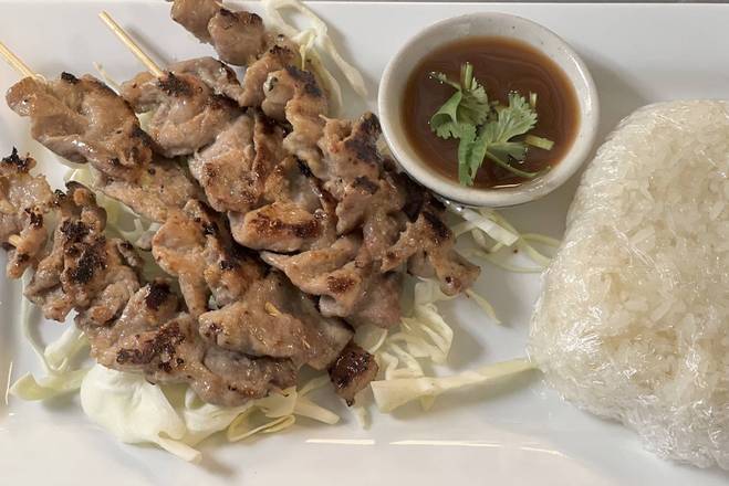 Order Moo Ping Grilled Pork with Sticky Rice food online from Thai Zappz store, Overland Park on bringmethat.com