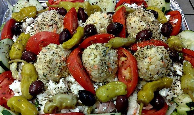 Order Large Greek salad Gluten Free food online from The Stone Soup Company (Ybor City) store, Tampa on bringmethat.com