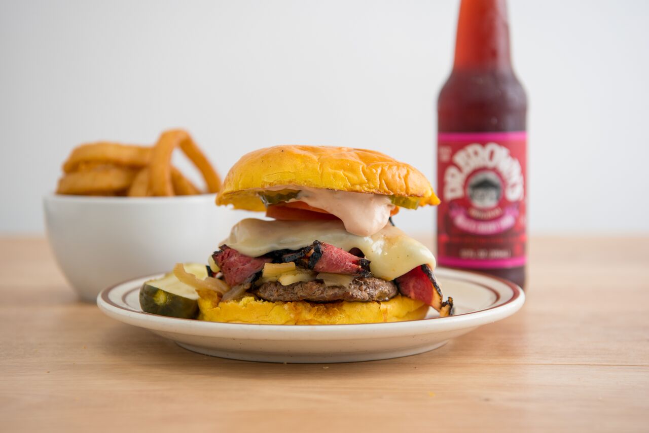 Order Pastrami Burger food online from Canter Deli store, Los Angeles on bringmethat.com