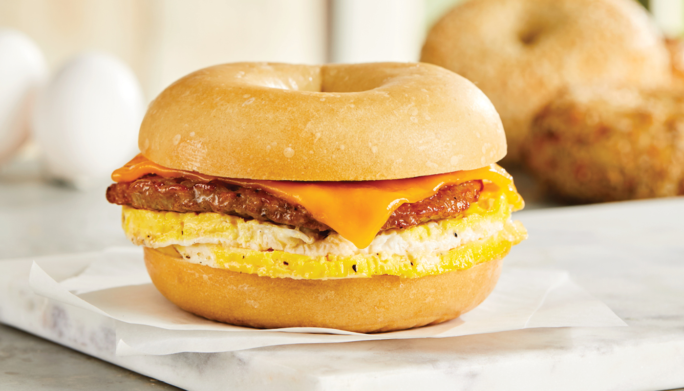 Order Egg, Sausage & Cheese Sandwich food online from Bruegger's Bagels store, Durham on bringmethat.com
