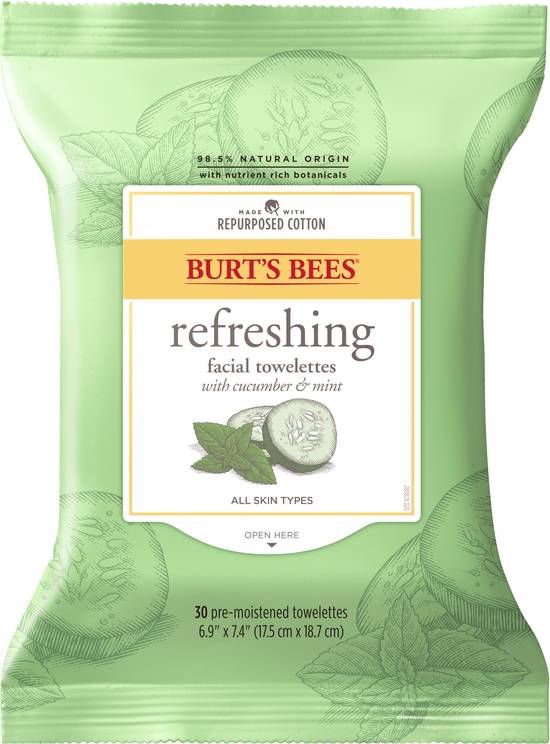 Order Burt's Bees Facial Cleansing Towelettes for Normal to Dry Skin, Cucumber and Sage, 30 CT food online from CVS store, FRANKFORT on bringmethat.com