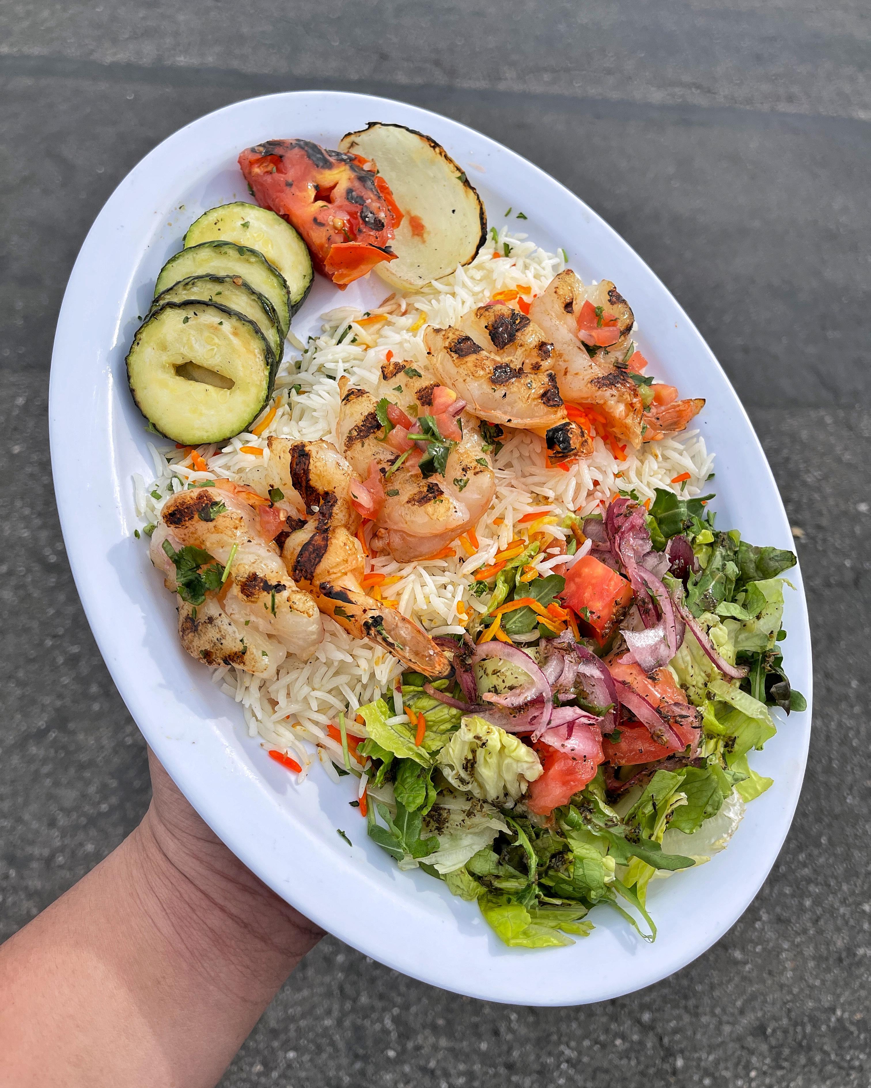 Order Grilled Shrimp Plate (5pc) food online from Off The Boat Fish Grill store, Placentia on bringmethat.com