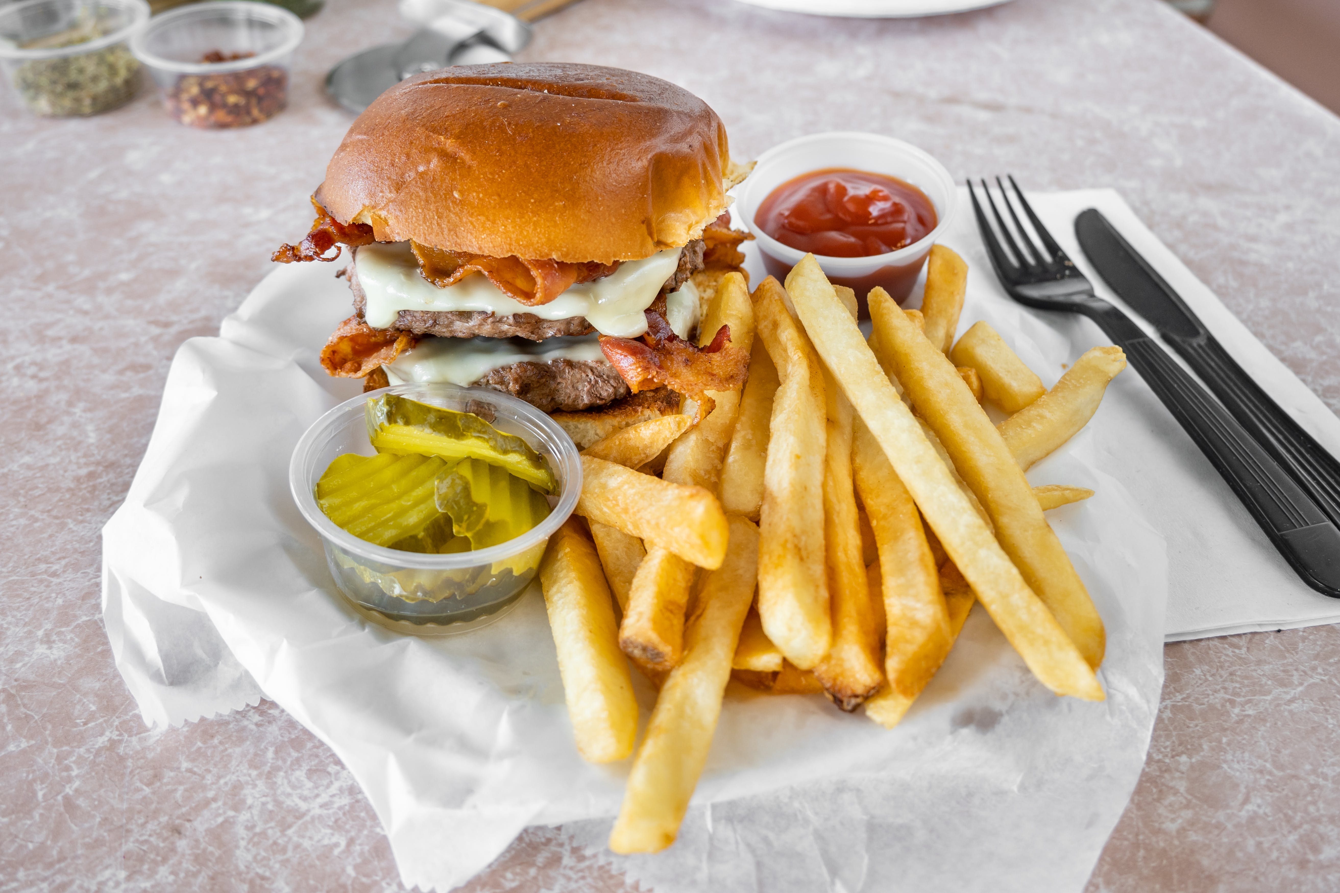 Order Bacon Cheeseburger - Burger food online from All Star Pizza store, Bensalem on bringmethat.com