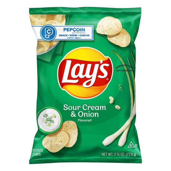 Order Lays Potato Chips Sour Cream & Onion Flavored (2.75 oz) food online from Rite Aid store, Eugene on bringmethat.com