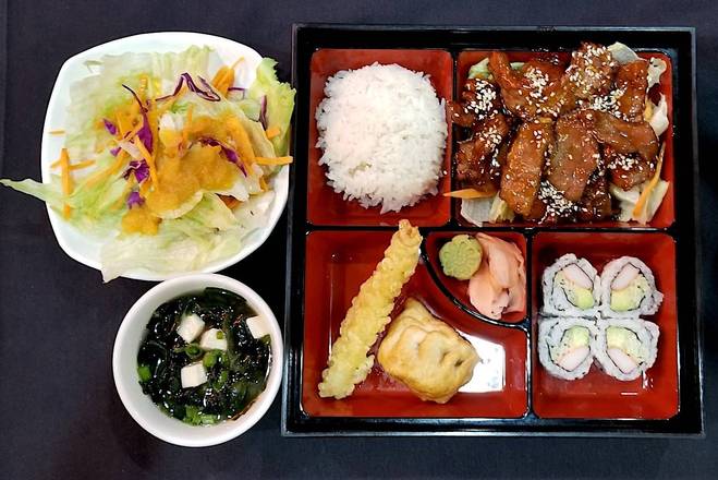 Order Beef Teriyaki & Tempura Shrimp Lunch Box 日本牛盒 food online from Chin Chin store, Brookhaven on bringmethat.com