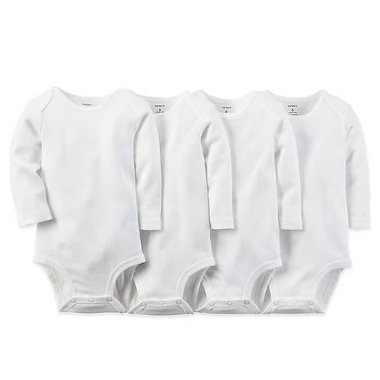 Order carter's® 3M 4-Pack Cotton Long Sleeve Bodysuits in White food online from Bed Bath & Beyond store, Lancaster on bringmethat.com