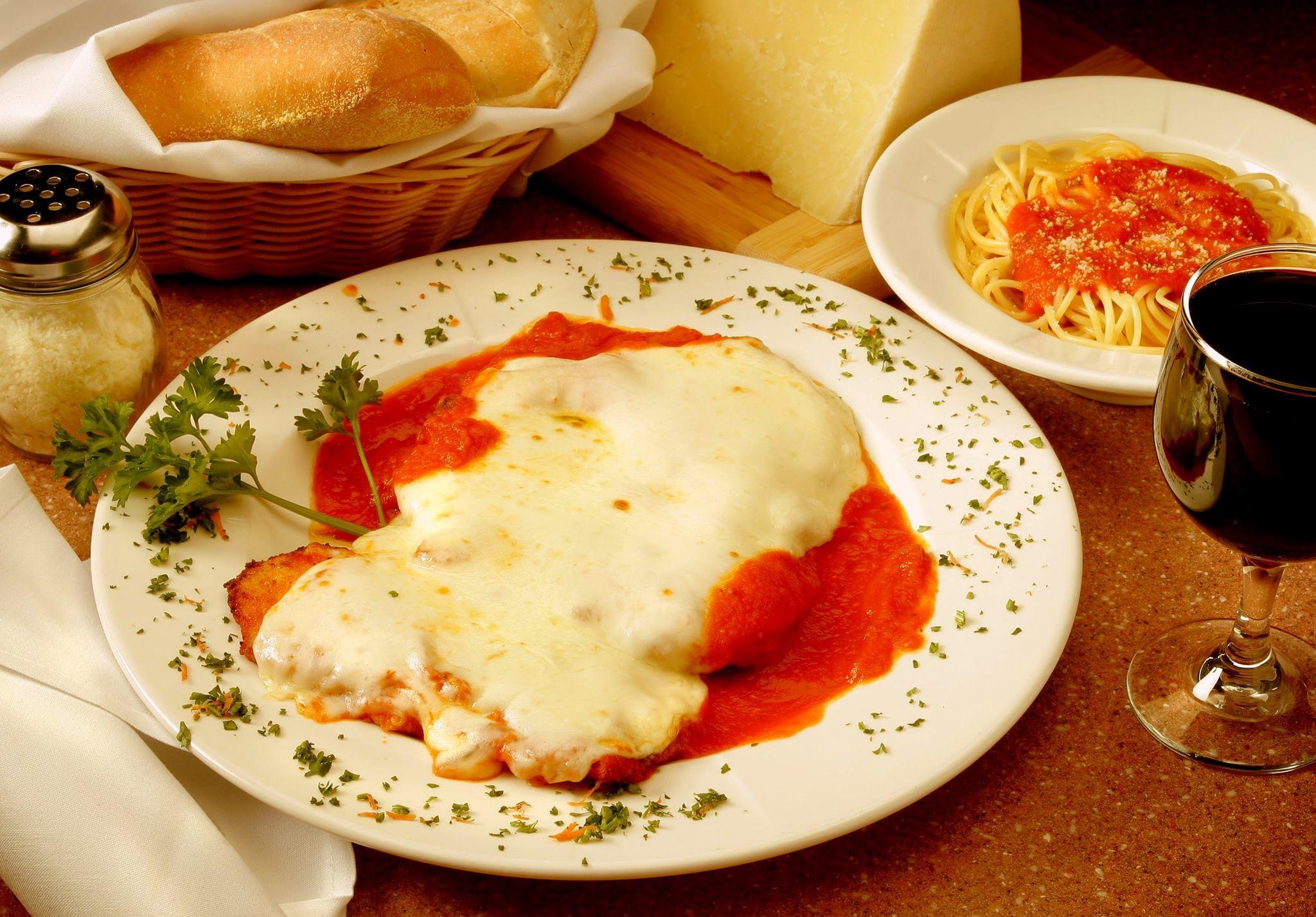 Order Chicken Parmigiana Dinner food online from Chris Pizza store, Clifton on bringmethat.com