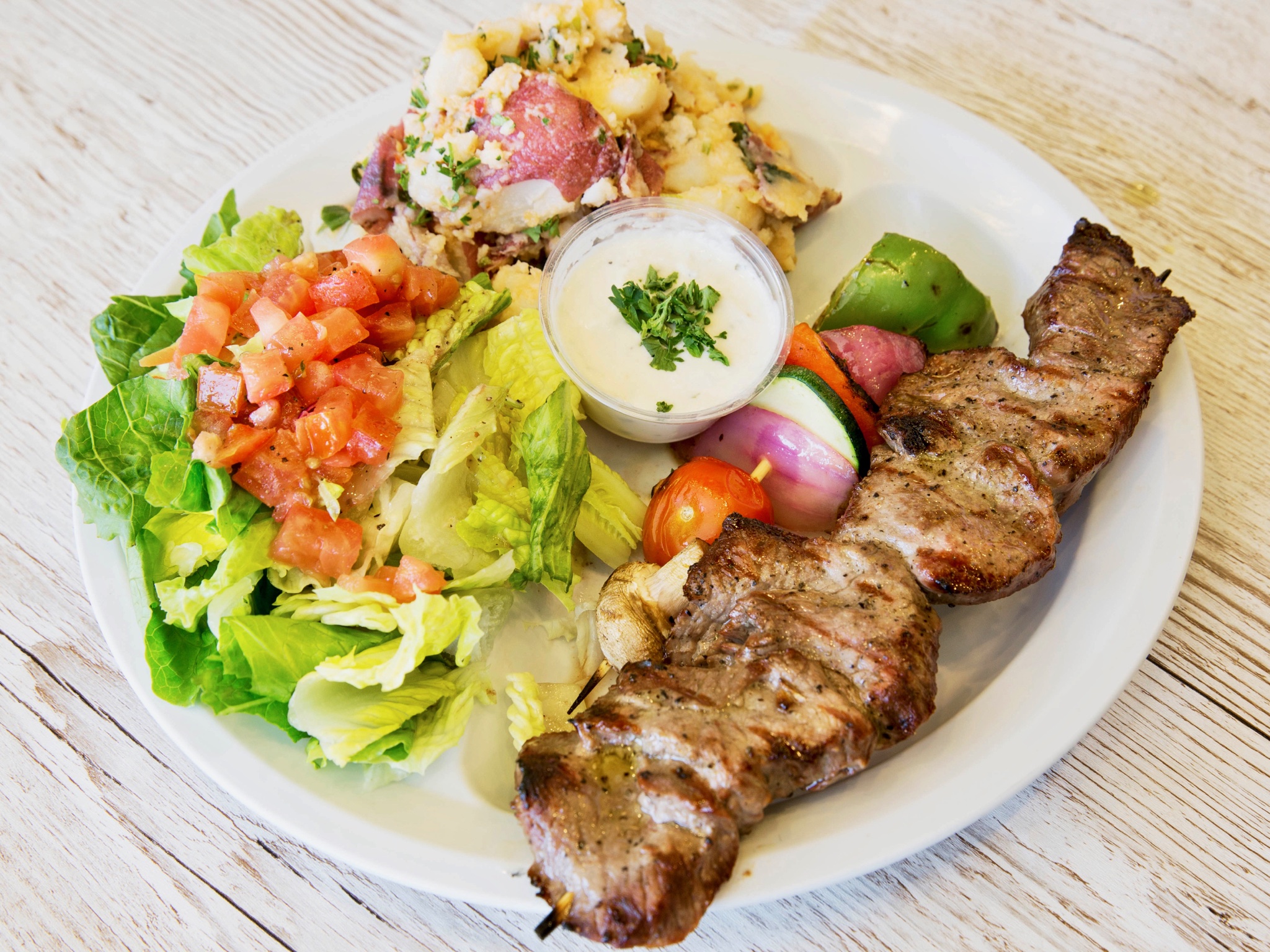 Order Steak and Vegetable Kabob food online from Chicken Maison store, Torrance on bringmethat.com