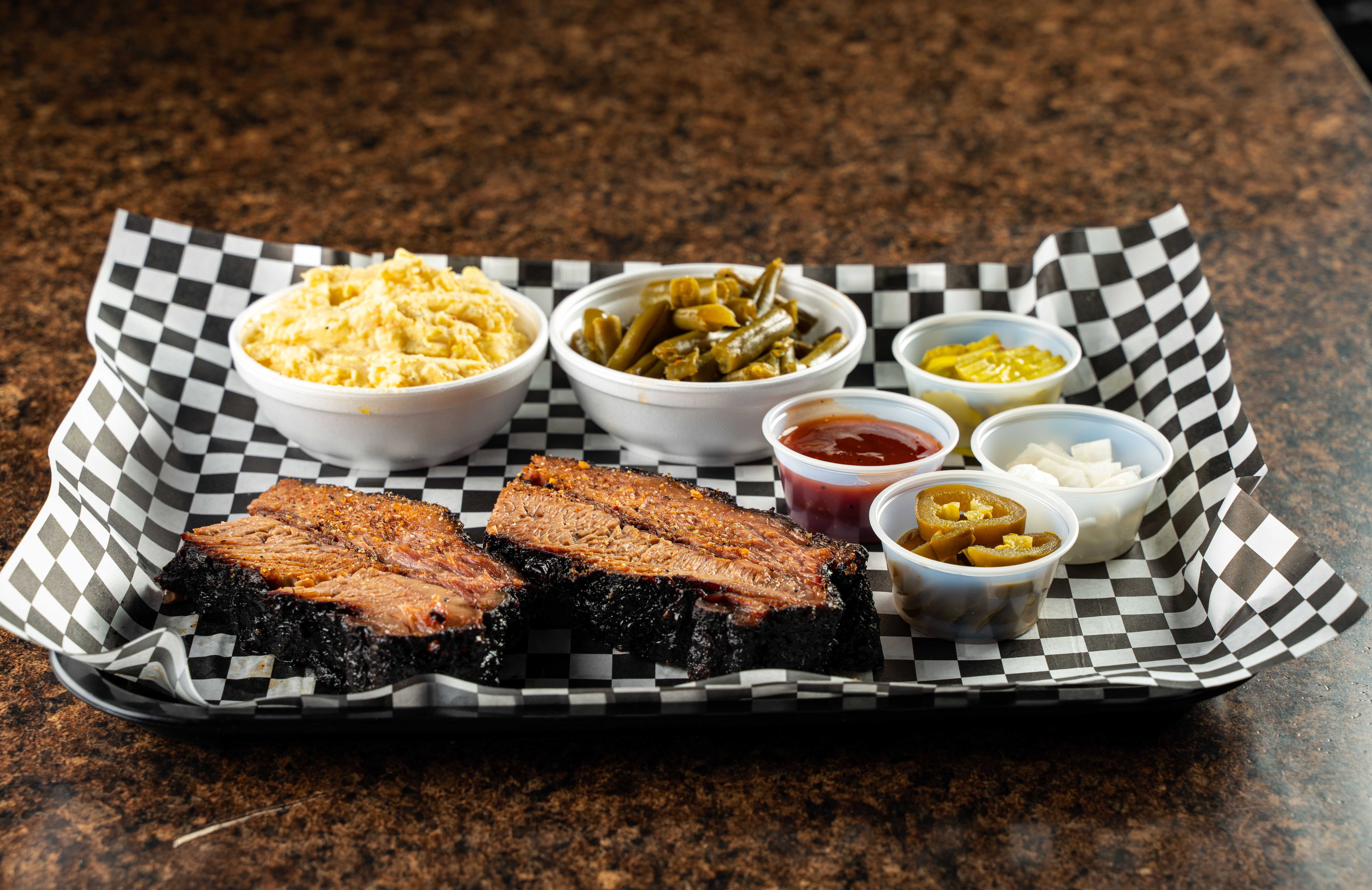 Order 1 Meat Plate food online from Winners Bbq store, Plano on bringmethat.com