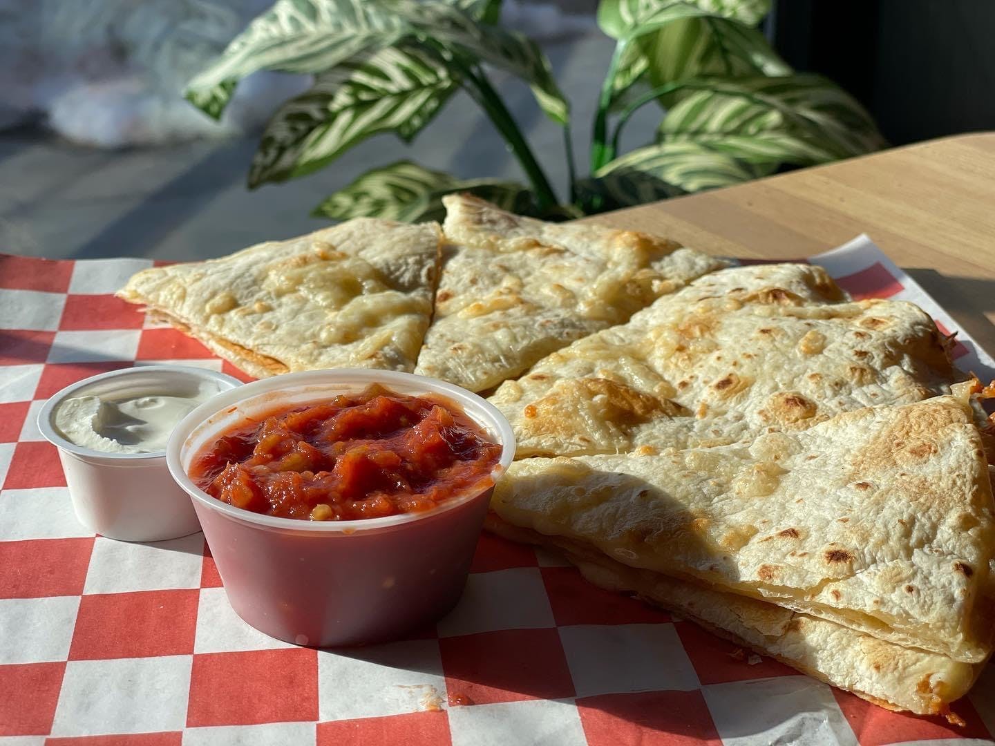 Order Cheese Quesadilla with Chicken - Appetizer food online from Kelley Square Pizza store, Worcester on bringmethat.com