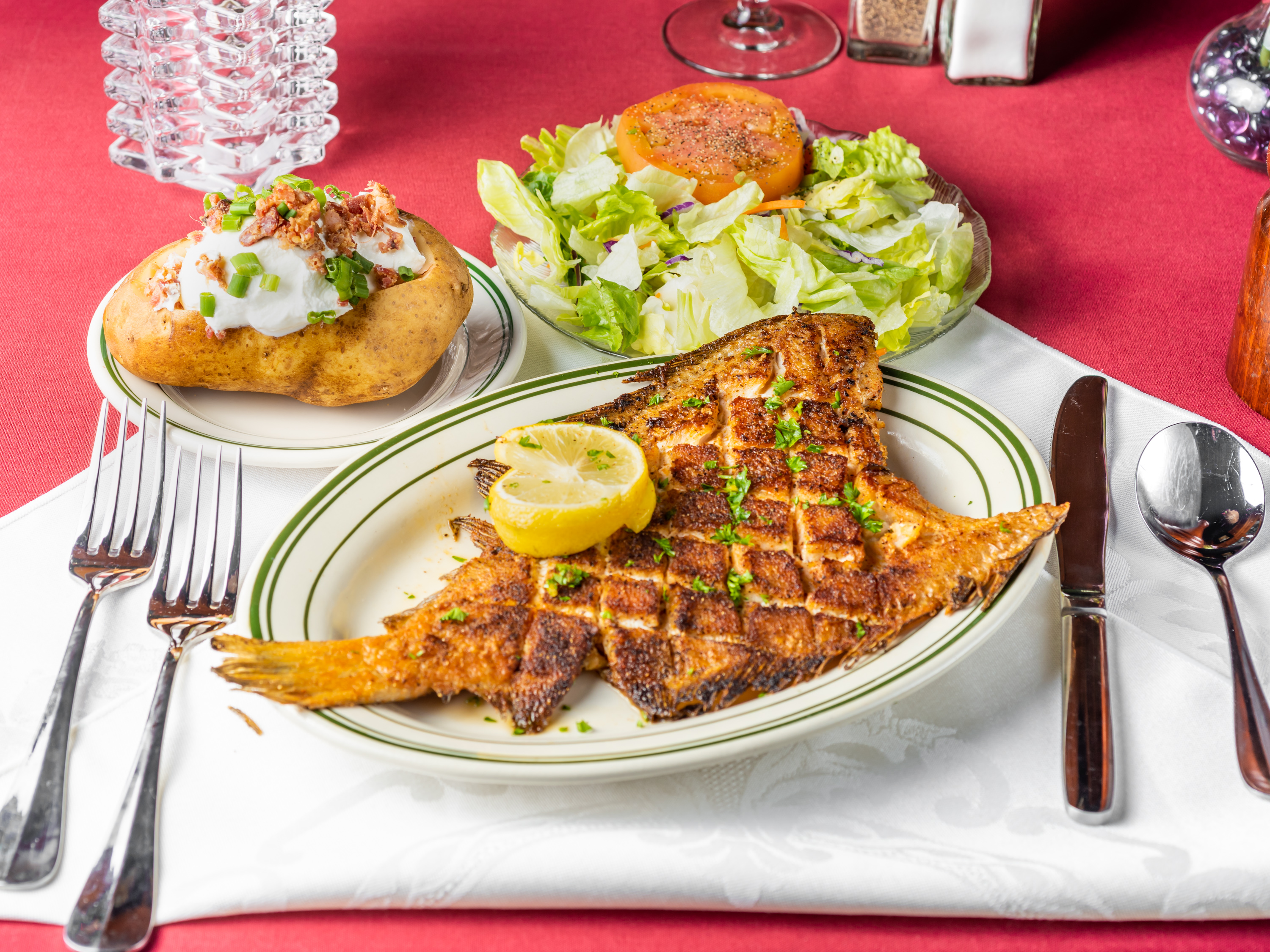 Order Whole Grilled Flounder (Bone & All) food online from Poorboy's Riverside Inn store, Broussard on bringmethat.com