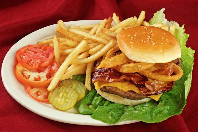 Order Bacon Cheeseburger Western Sandwich Combo food online from American Steakhouse store, Meriden on bringmethat.com
