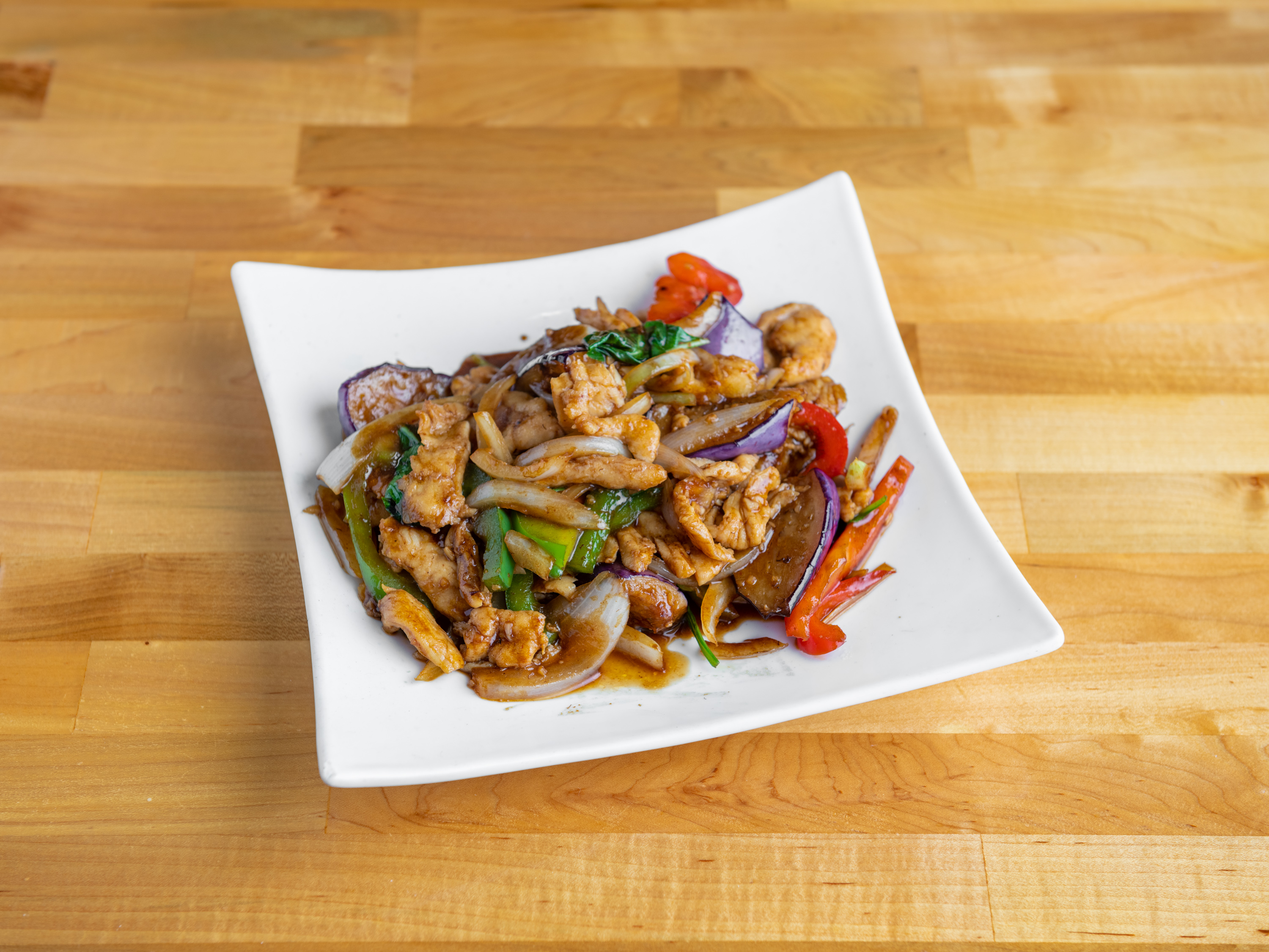 Order Eggplant Basil Dinner food online from Mint Thai Kitchen store, Houston on bringmethat.com