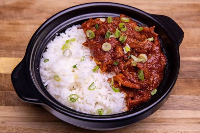 Order Spicy Pork Bulgogi w/rice food online from over the rice store, Rolling Hills Estates on bringmethat.com
