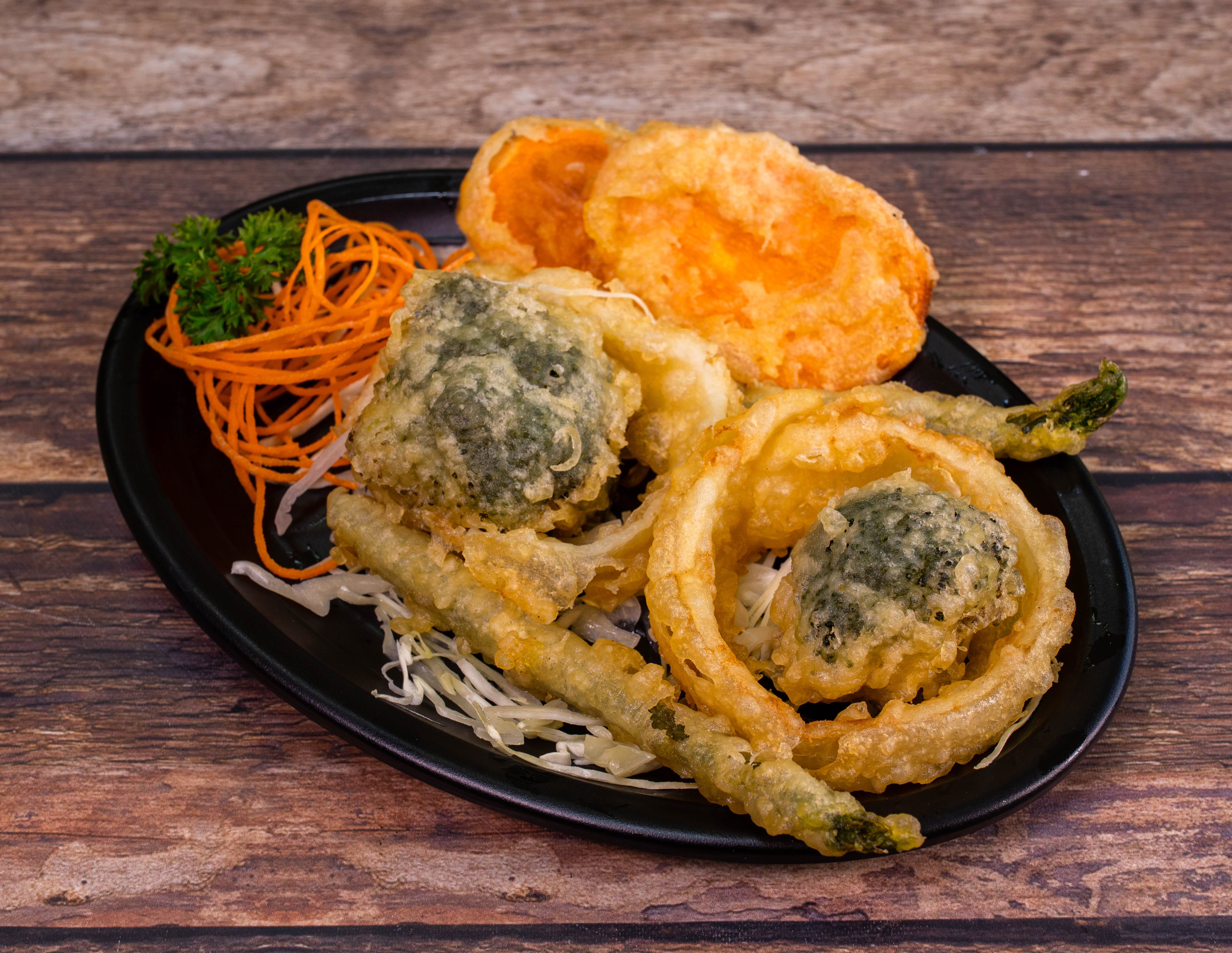 Order 9. Vegetable Tempura food online from Okinawa Sushi & Hibachi Steak House store, Birmingham on bringmethat.com