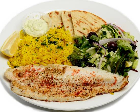 Order Grilled Fish Plate food online from George's Greek Grill-Fig at 7th store, Los Angeles on bringmethat.com