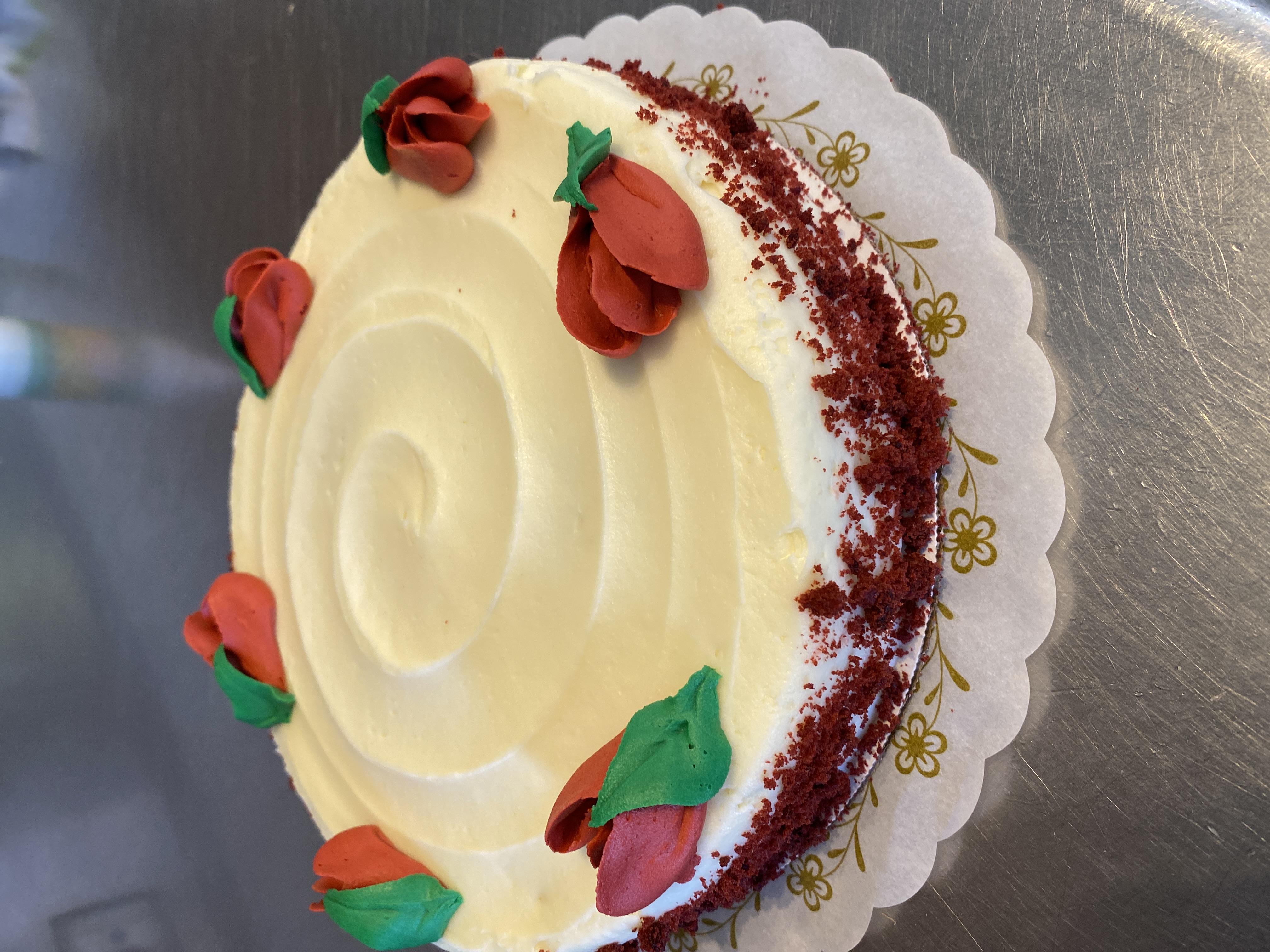 Order 8 Inch SINGLE LAYER Red velvet - cream cheese topping food online from French Bakery store, Mission Viejo on bringmethat.com
