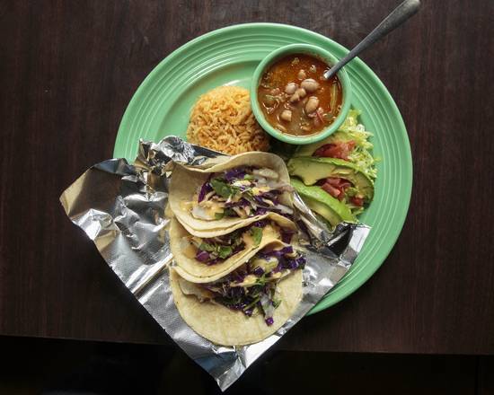 Order Fish Taco Plate (3 pcs) food online from Las Palapas store, College Station on bringmethat.com