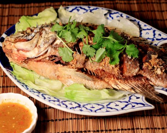 Order Crispy Whole Fish Tilapia, Pomfret, and Pla Nuay Onn food online from Siam Square store, Ann Arbor on bringmethat.com