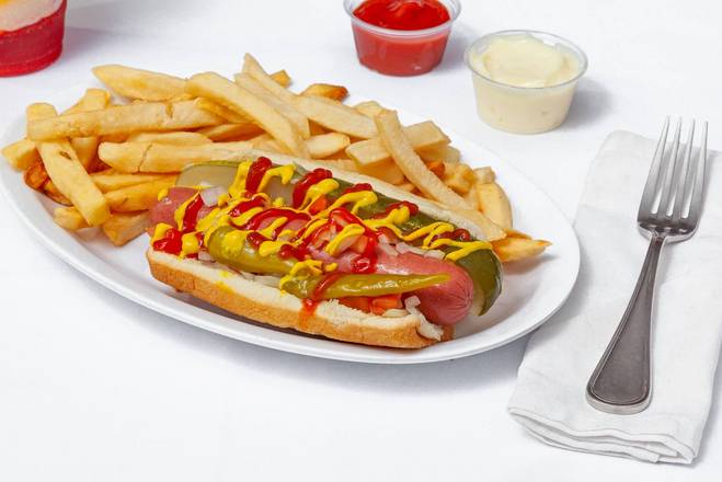 Order Hot Dog with Fries food online from Baba's Famous Steak and Lemonade store, Carol Stream on bringmethat.com