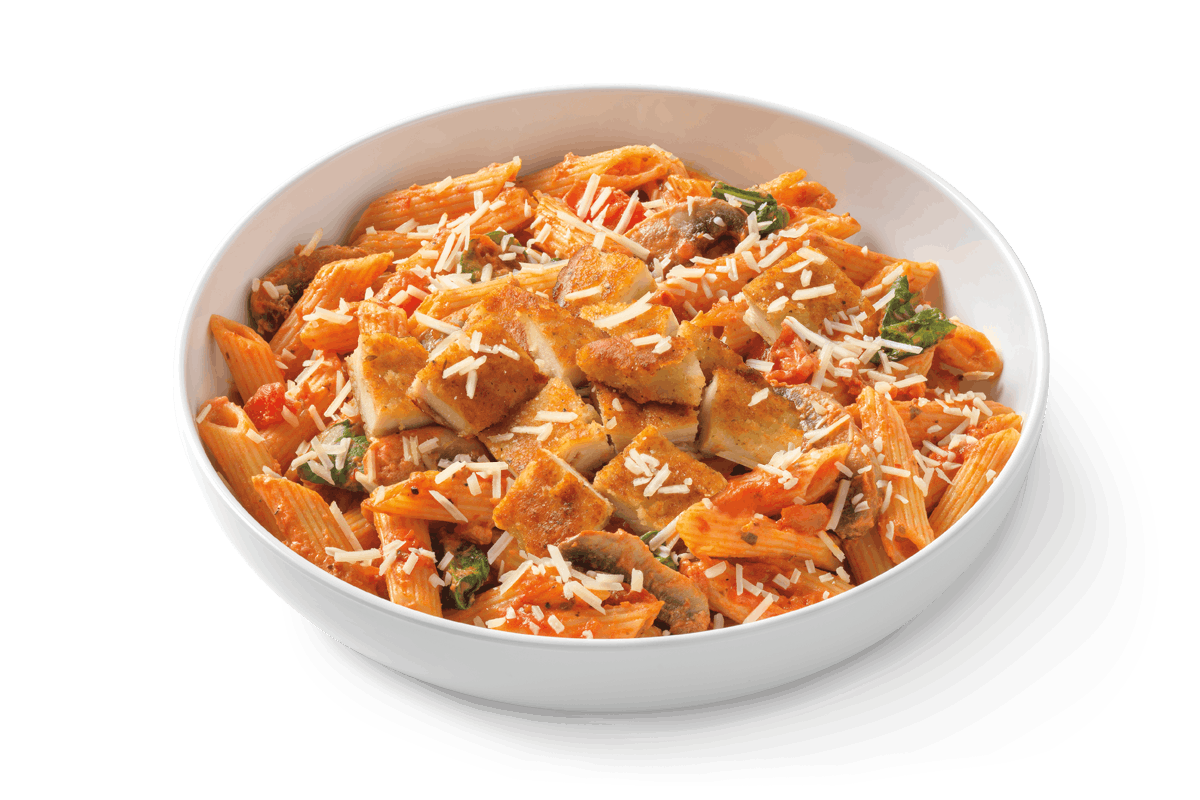 Order Penne Rosa with Parmesan-Crusted Chicken food online from Noodles & Company store, Rockville on bringmethat.com