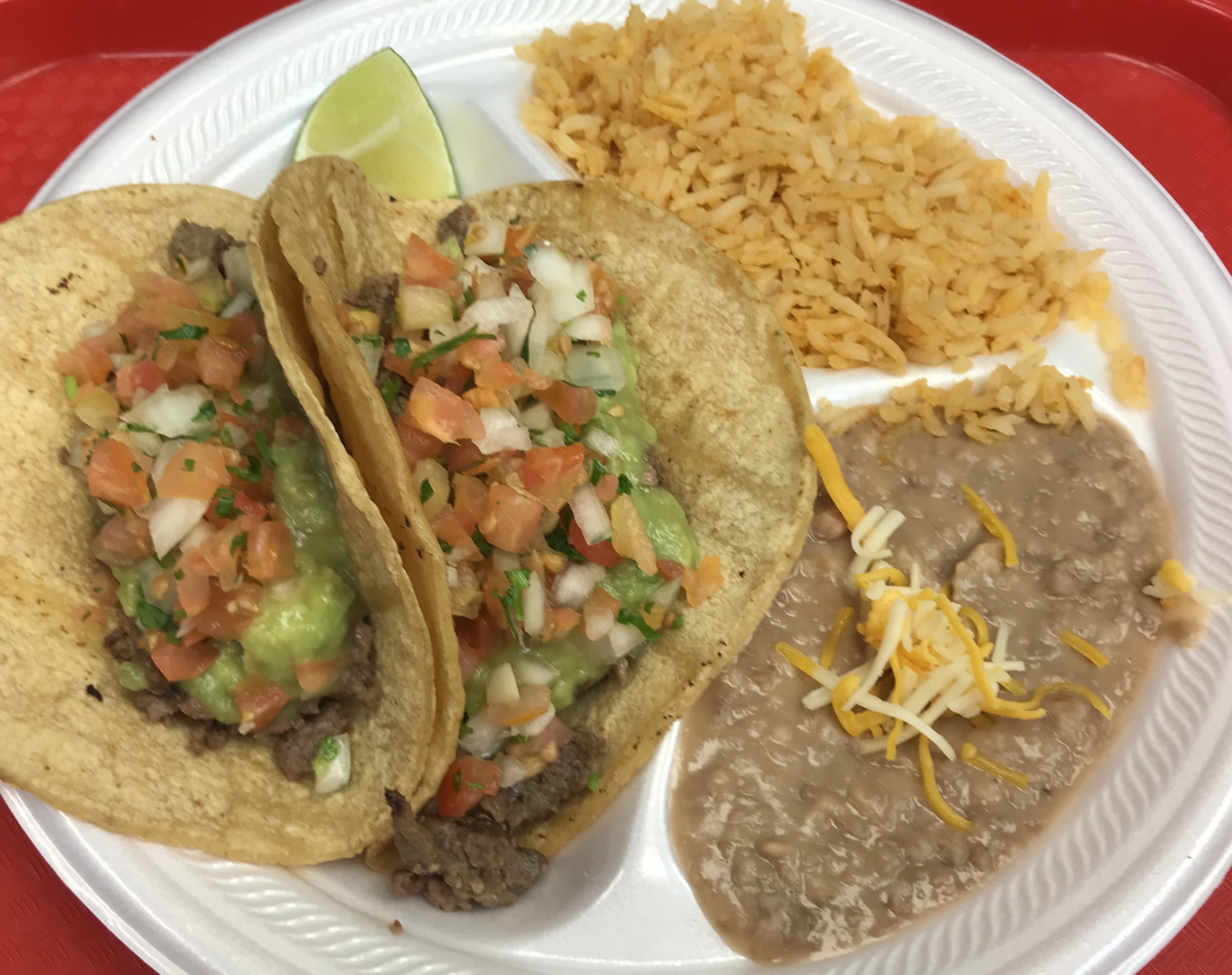 Order 8. Two Carne Asada Tacos Combo Plate food online from Daniel Taco Shop store, Colorado Springs on bringmethat.com