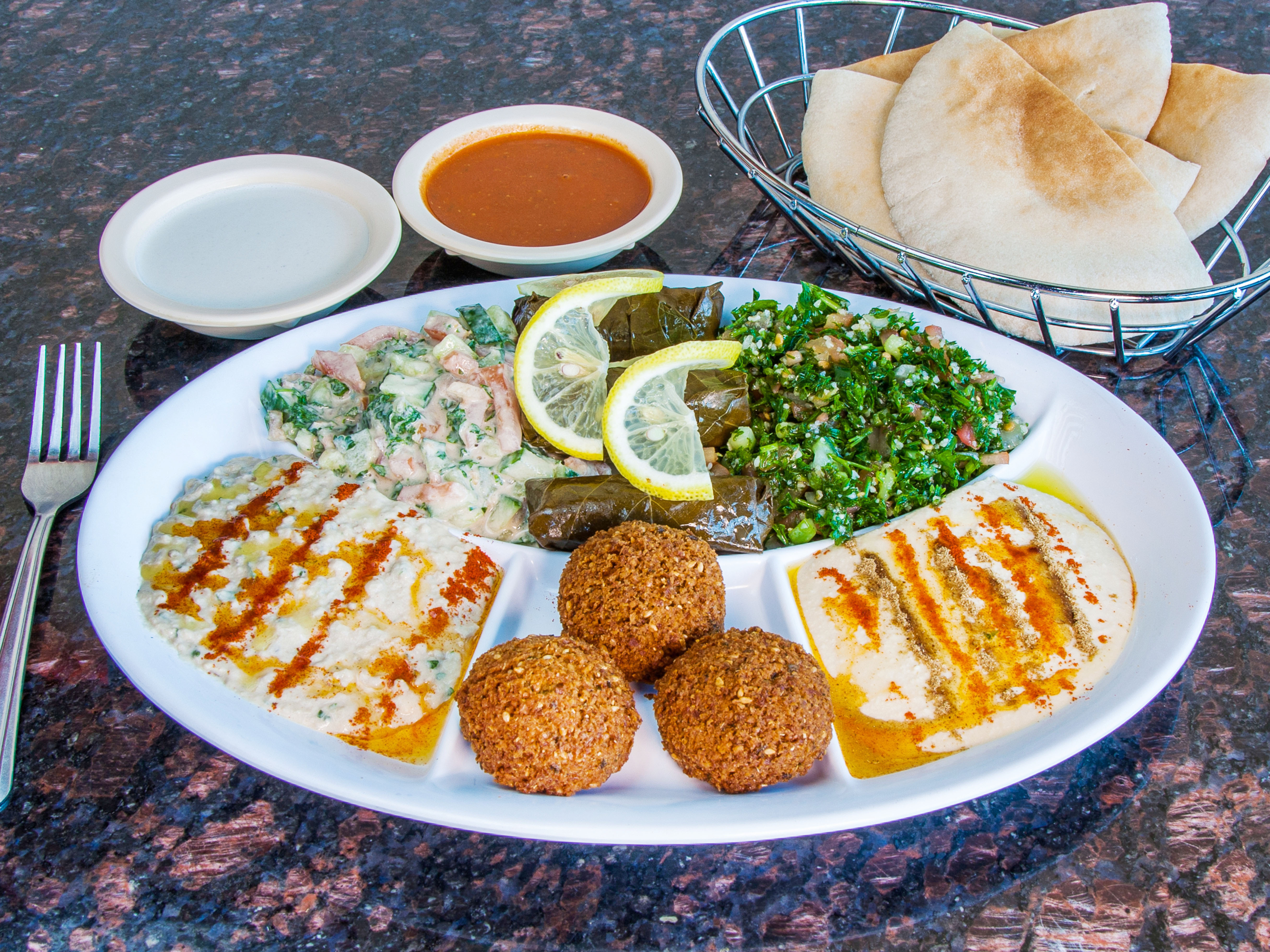 Order Vegetarian Combination Plate food online from Pita Inn store, Naperville on bringmethat.com