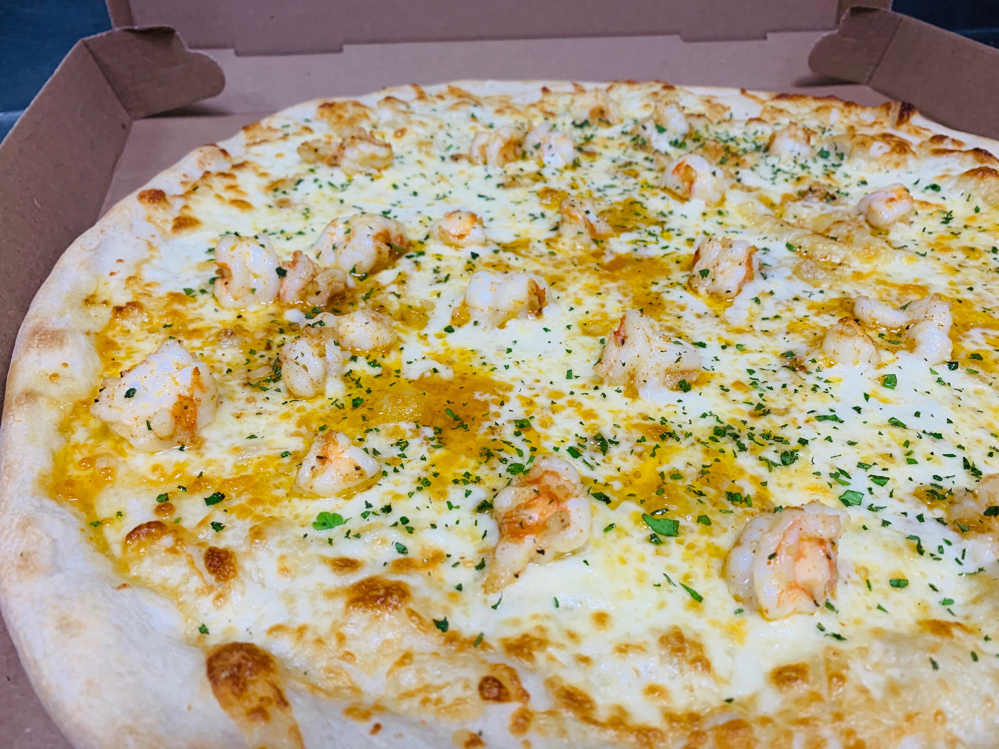 Order Shrimp Scampi Pizza food online from Calabria Mia store, Somerville on bringmethat.com