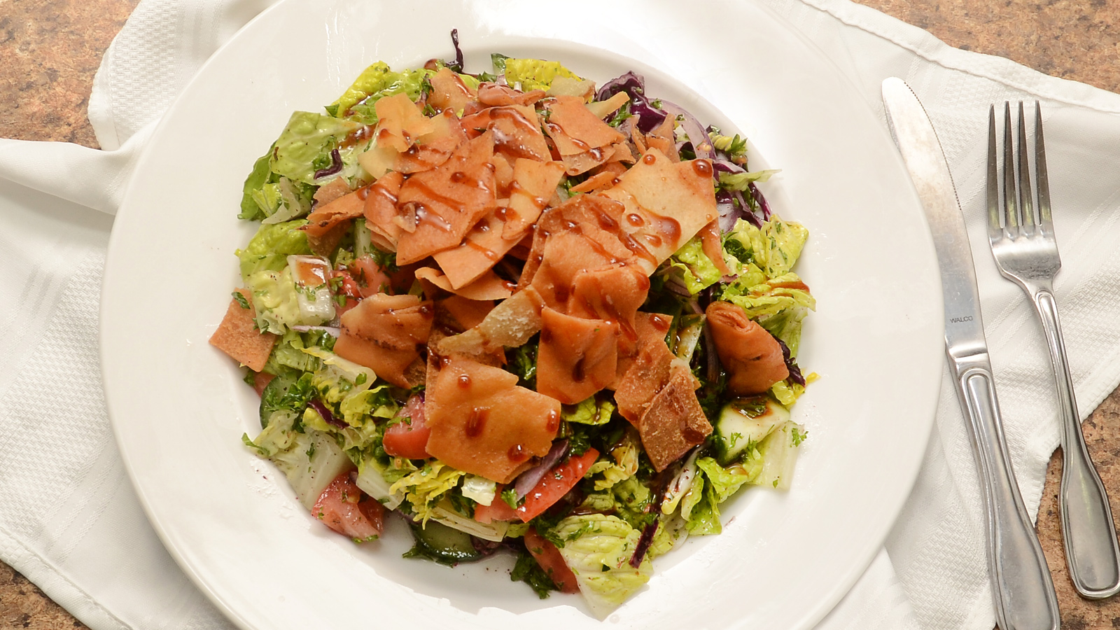 Order Fattoush Salad food online from Princess Mediterranean Grill store, Commerce Charter Township on bringmethat.com