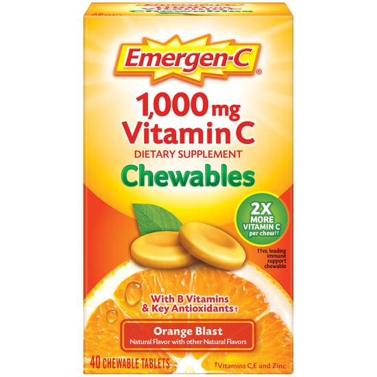 Order Emergen-C Dietary Supplement Chewable Tablet 1000 mg Orange Blast (40 ct) food online from Rite Aid store, Palm Desert on bringmethat.com