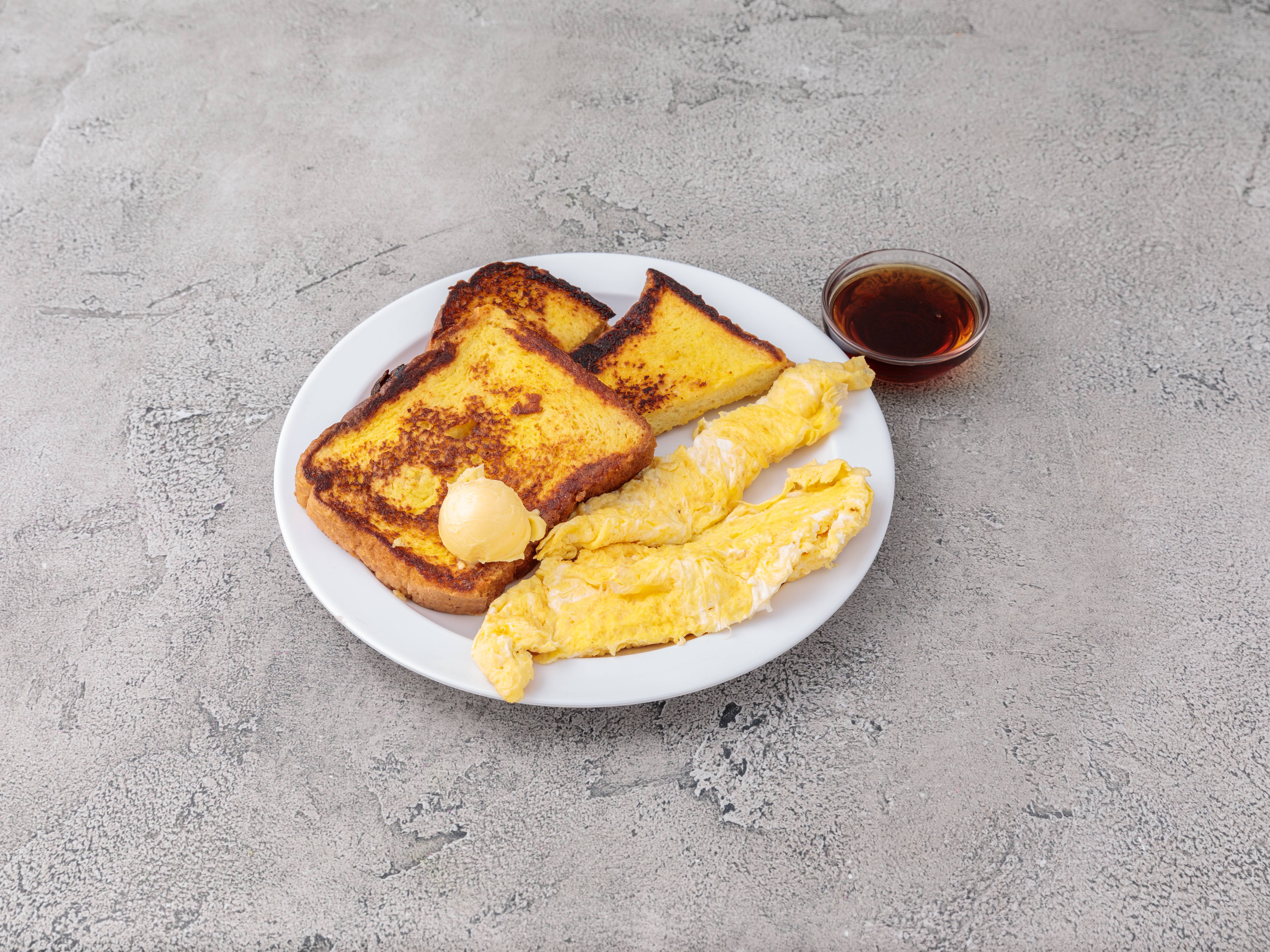 Order Challah French Toast with 2 Eggs Any Style food online from 57 Pancake House store, New York on bringmethat.com