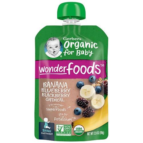 Order Gerber Organic Banana Blueberry Blackberry Oatmeal Baby Food Banana Blueberry Blackberry Oatmeal - 3.5 oz food online from Walgreens store, Willimantic on bringmethat.com