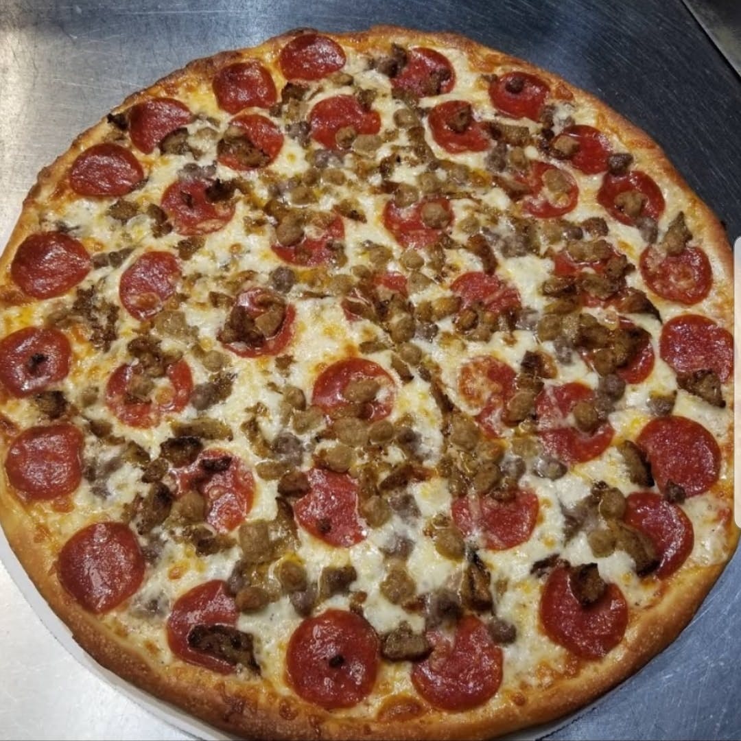 Order Meat Lovers Pizza - Personal food online from Peters Pizza & Roast Beef store, Wilmington on bringmethat.com
