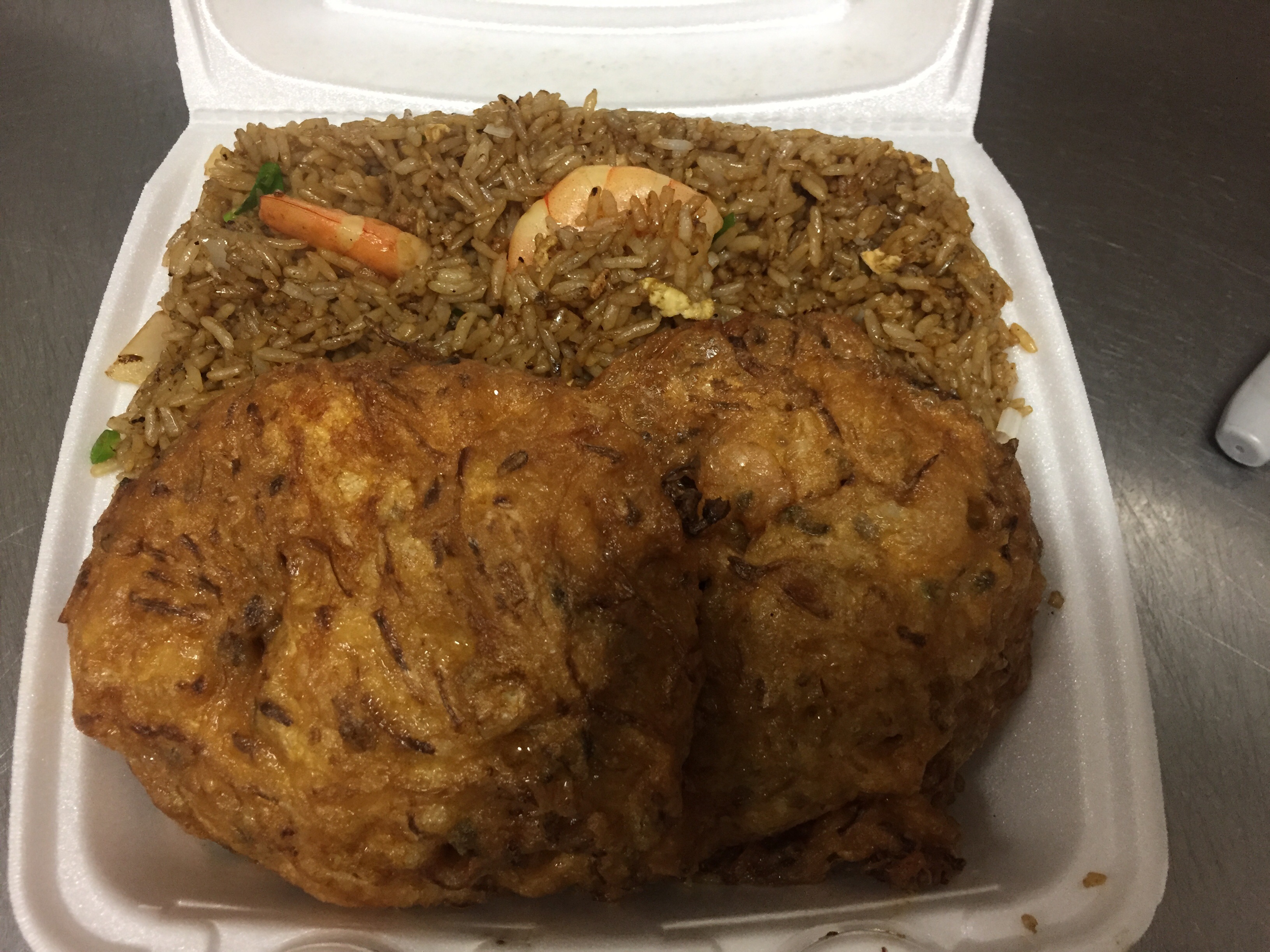 Order D10. Shrimp Egg Foo Young and Jumbo Shrimp Fried Rice Combo  food online from See Thru Chinese Kitchen store, Hillside on bringmethat.com
