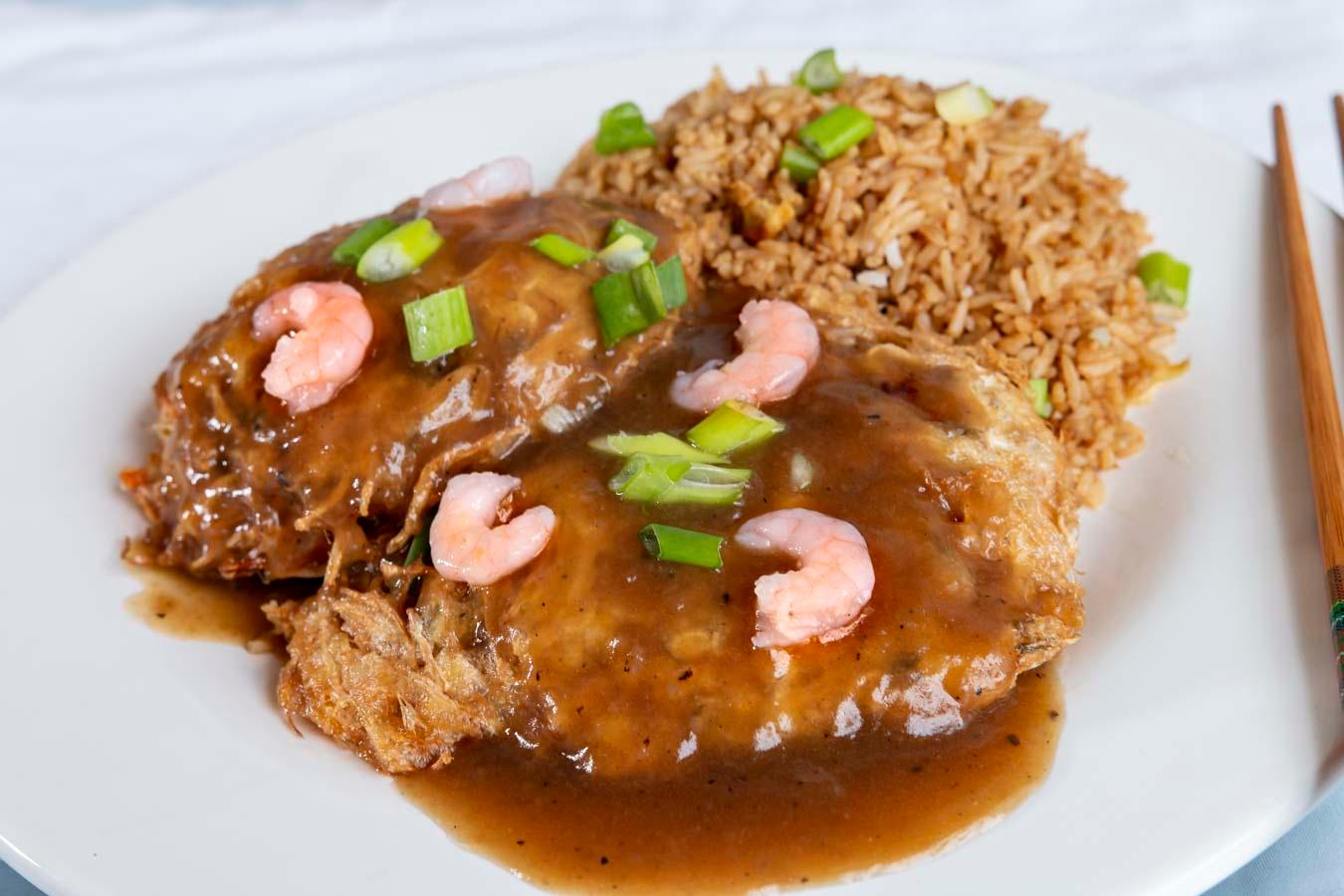 Order #7 Shrimp Egg Foo Young food online from Hong Kong Delight IV store, Chicago on bringmethat.com