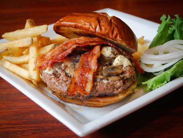Order Bacon Blue & Mushroom Burger food online from Tap House Grill store, Oswego on bringmethat.com