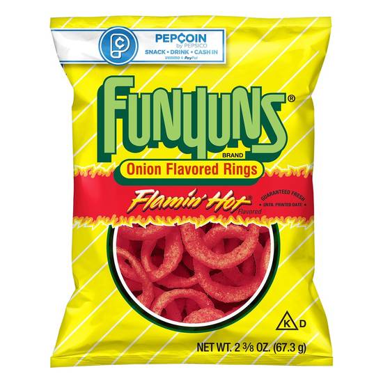 Order Funyuns Onion Flavored Rings Flamin' Hot Flavored (2.375 oz) food online from Rite Aid store, Yamhill County on bringmethat.com