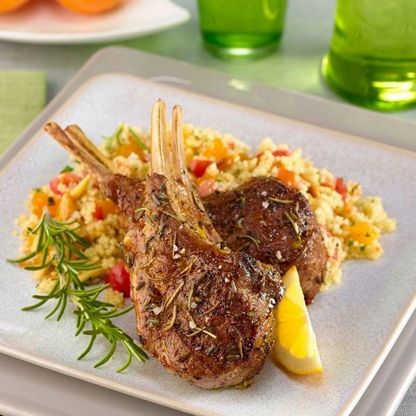 Order Grilled Baby Lamb Chops and Roasted Vegetable Couscous food online from The Spice Of Life Catering store, Carrollton on bringmethat.com