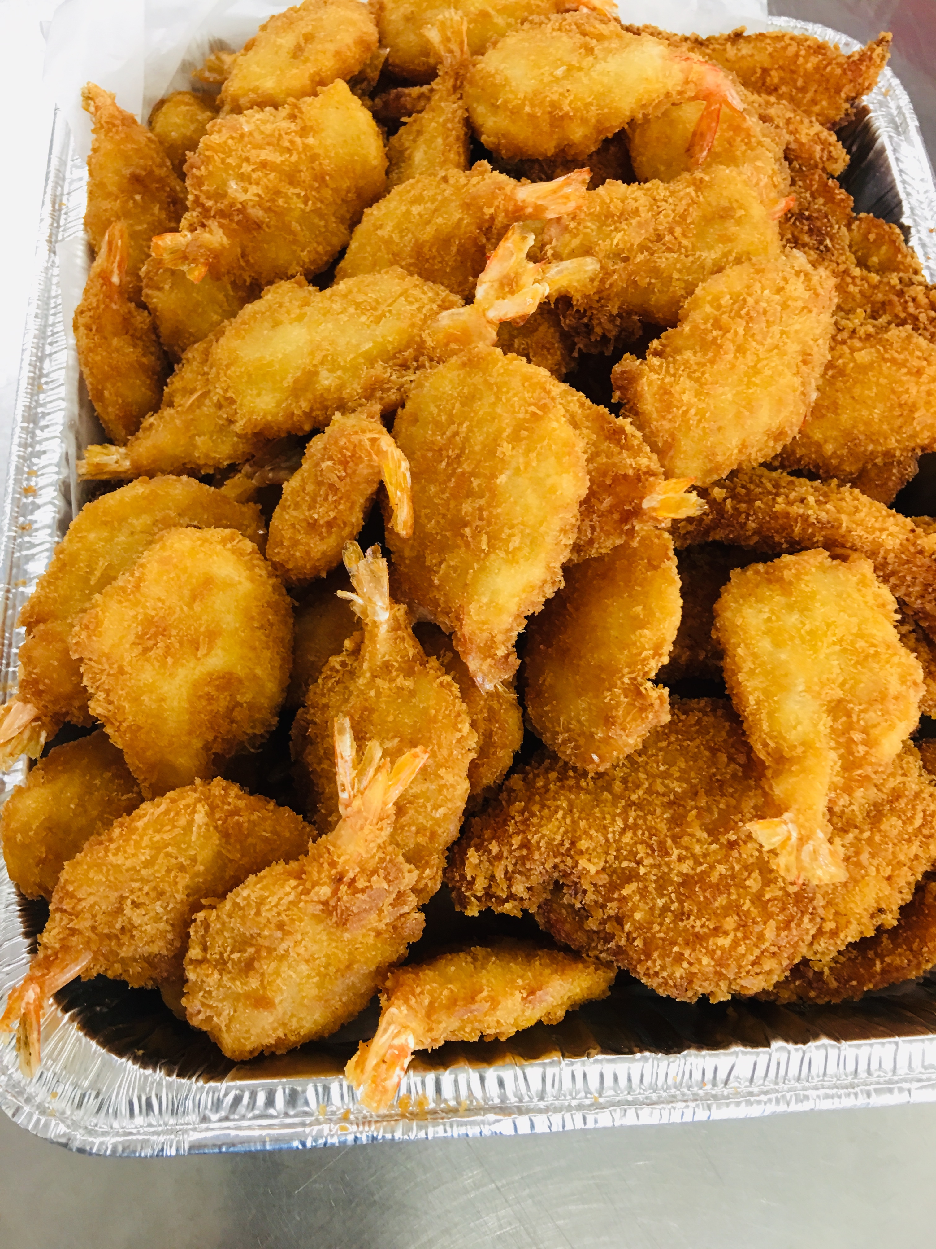 Order Fried Shrimps and Fish  Tray    w/ Tartar & cocktail sauce food online from Cajun Shrimps store, El Monte on bringmethat.com