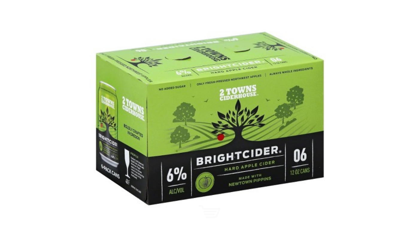 Order 2 Towns Bright Cider 6 Pack 12 oz Cans 6% ABV food online from Dimension Liquor store, Lake Forest on bringmethat.com