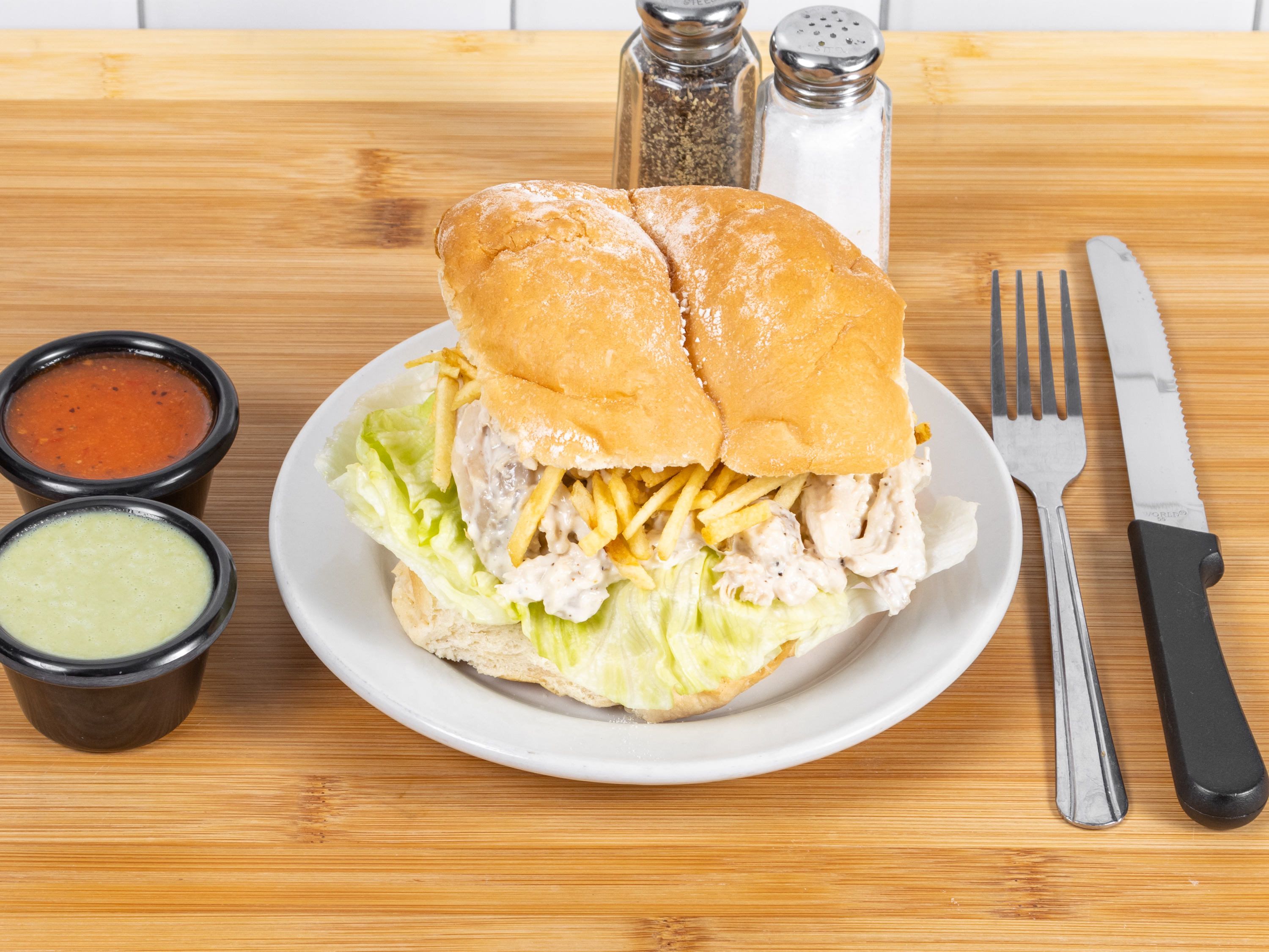 Order Pan con Pollo Sandwich food online from Tineo Peruvian Cafe store, Richardson on bringmethat.com