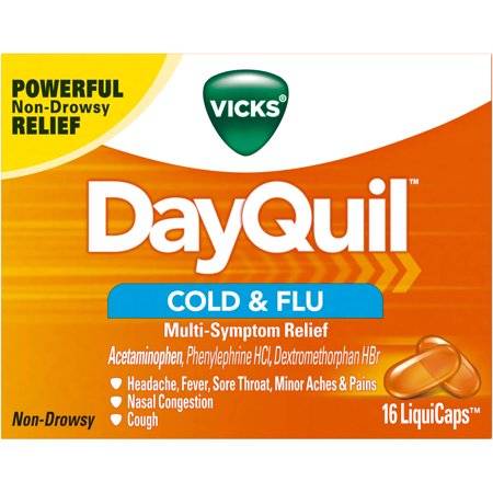 Order Vicks Dayquil Cold & Flu - 16 Capsule food online from Pepack Sunoco store, Peapack on bringmethat.com