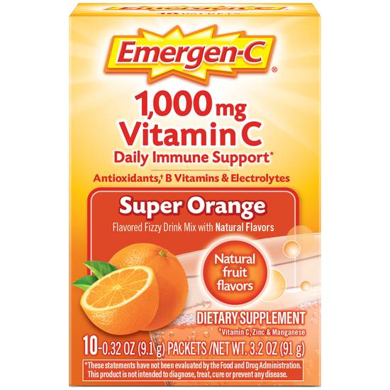 Order Emergen-C Flavored Fizzy Drink Mix Vitamin C 1000 mg Super Orange (10 ct) food online from Rite Aid store, Compton on bringmethat.com