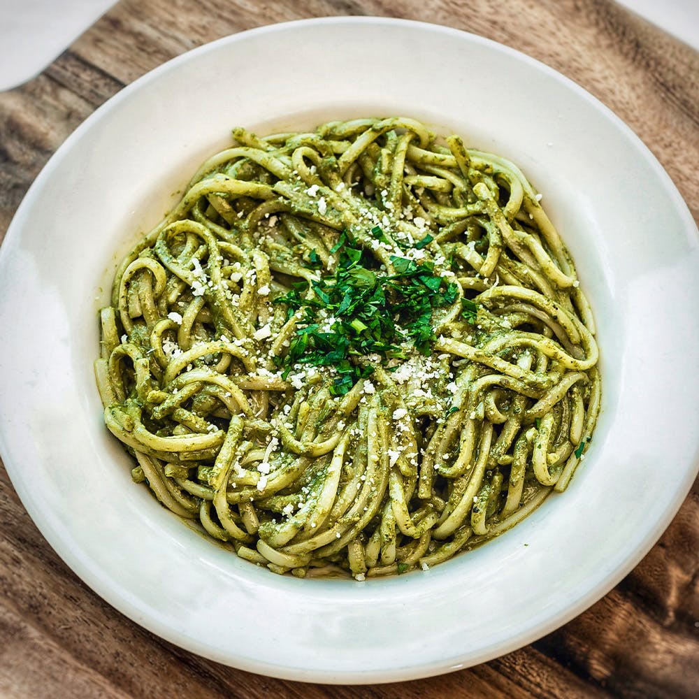 Order Linguine with Pesto Sauce - Small food online from Amici's East Coast Pizzeria store, Mountain View on bringmethat.com